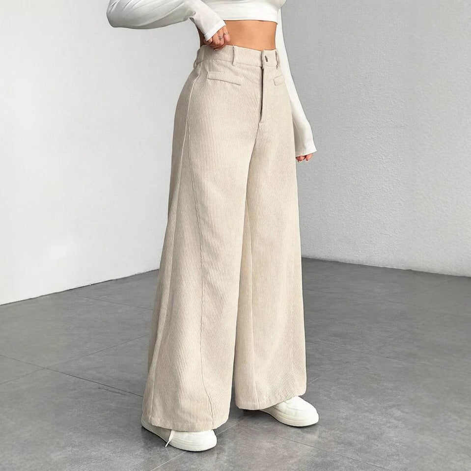 Women's High Waist Loose Drooping Slimming Solid Color Mop Wide Leg