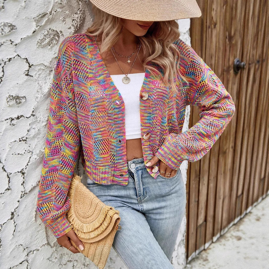 Color Retro Cardigan All-match Sweater Women