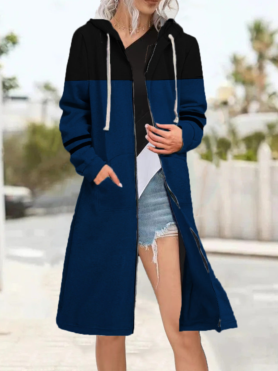 Women's Colorblock Loose Zippered Cardigan Plus Fleece Sweatshirt