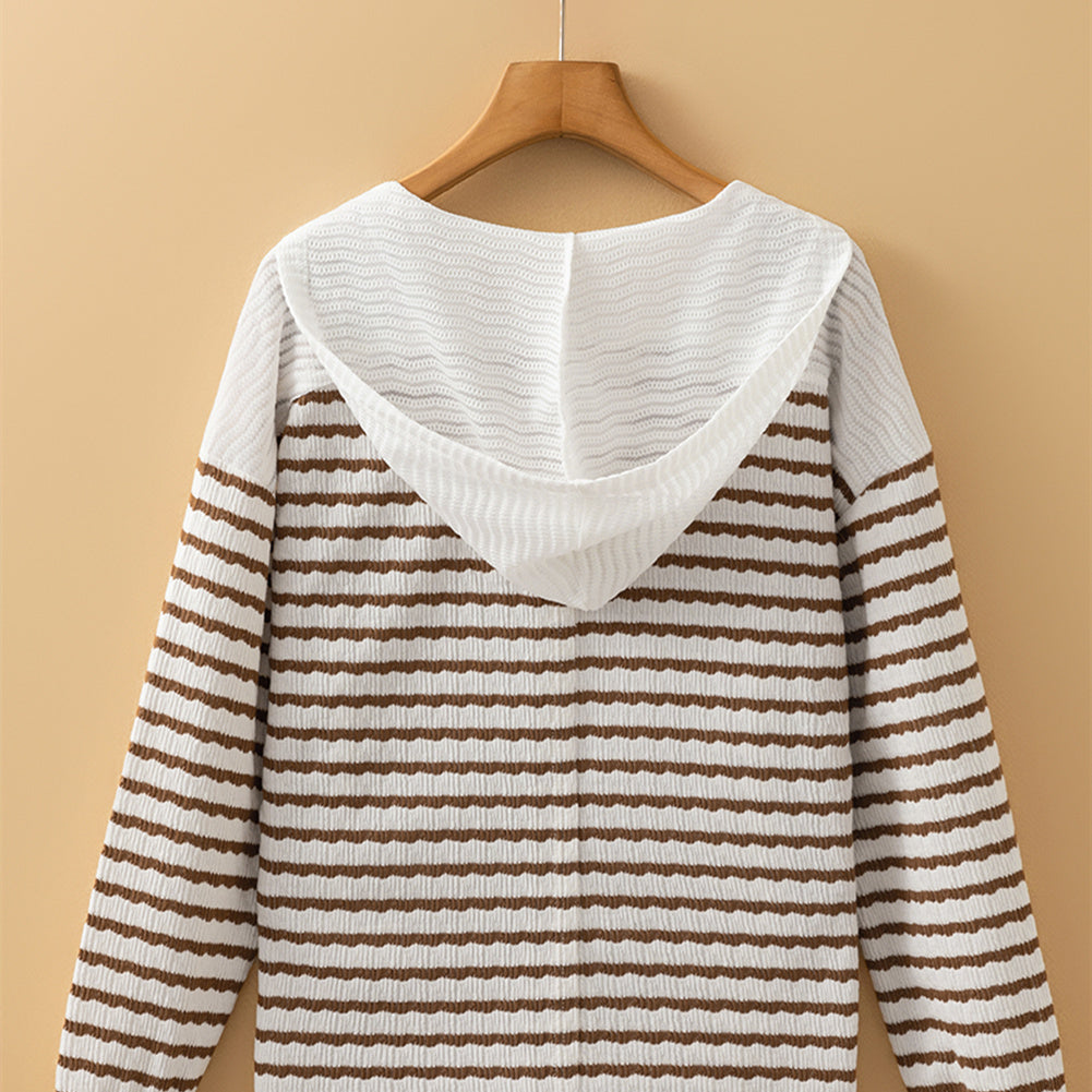 Women's Striped V-neck Long-sleeved Loose Leisure All-matching Top