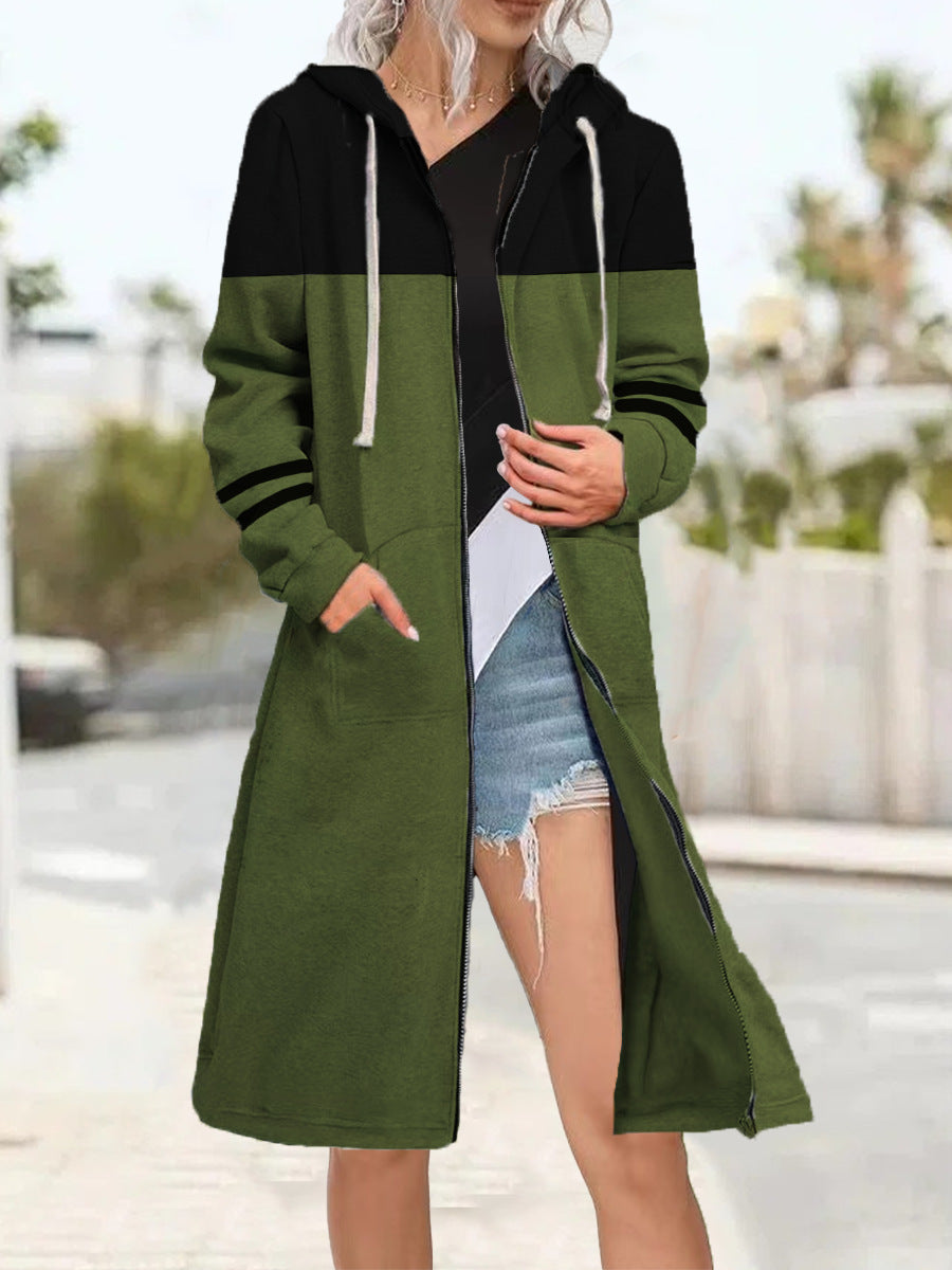 Women's Colorblock Loose Zippered Cardigan Plus Fleece Sweatshirt