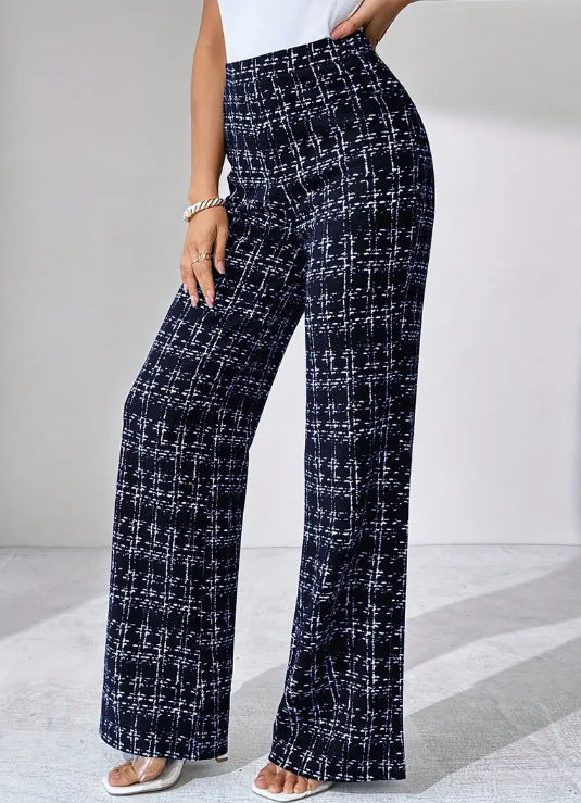 Plaid High-waist Straight-leg Women's Pants