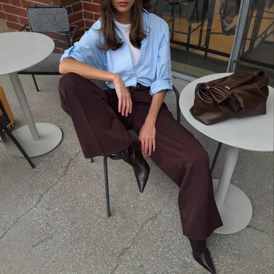 High Waist Mopping Commuter Draped Suit Pants