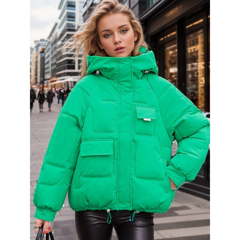 Hooded Down Cotton Clothes For Women New Short Winter Large Size Thick Multi-pocket Cotton Jacket Coat Trendy