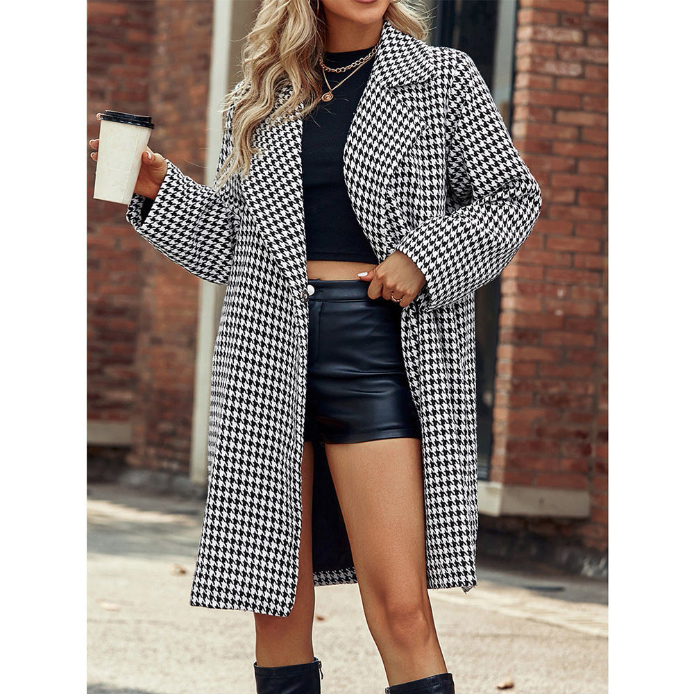 Elegant Suit Collar Long Hidden Hook Wool Coat Women