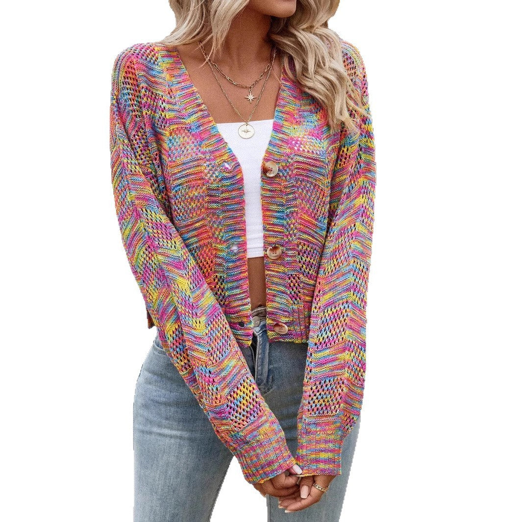 Color Retro Cardigan All-match Sweater Women
