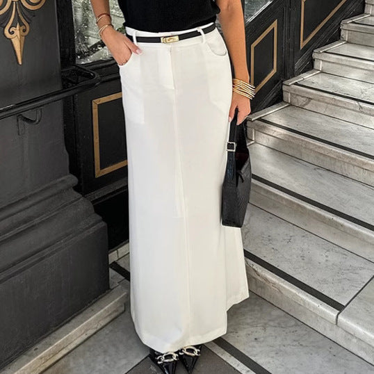 Women's Simple White Temperament Straight Casual Skirt
