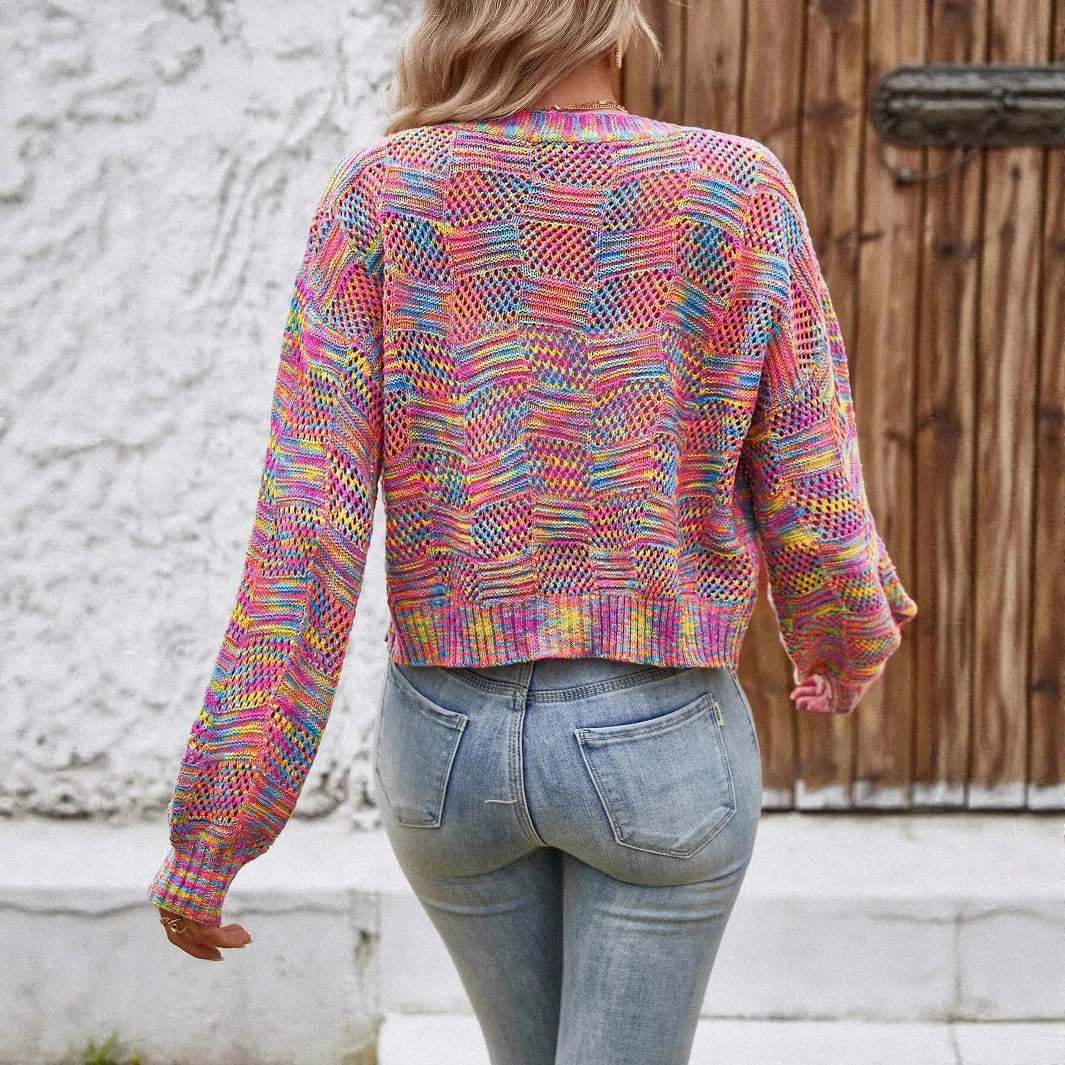 Color Retro Cardigan All-match Sweater Women