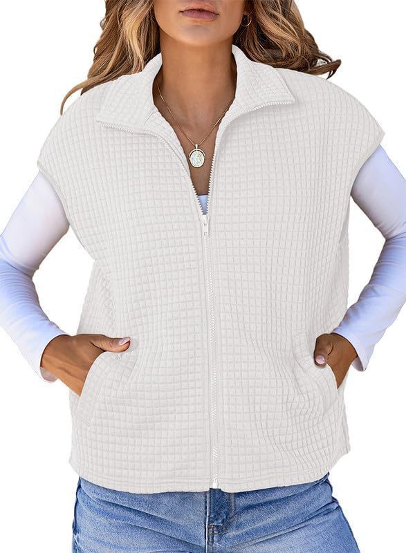 Women's Lapel Zipper Waffle Pocket Sports Vest