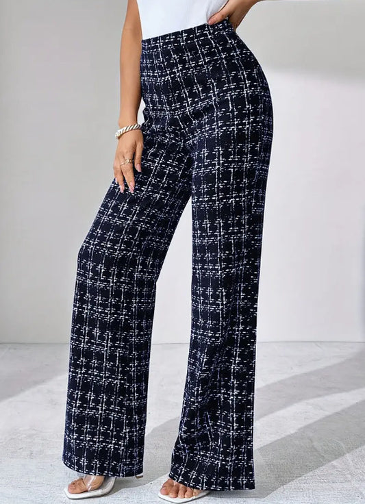 Plaid High-waist Straight-leg Women's Pants