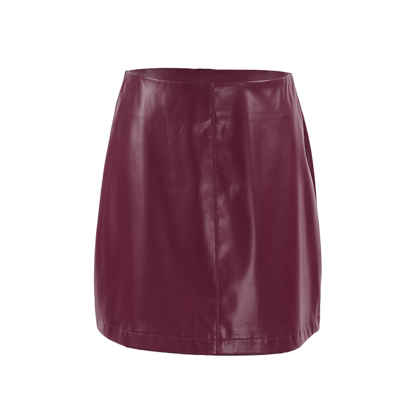 Women's Retro Classic Wine Red Matte Leather Skirt