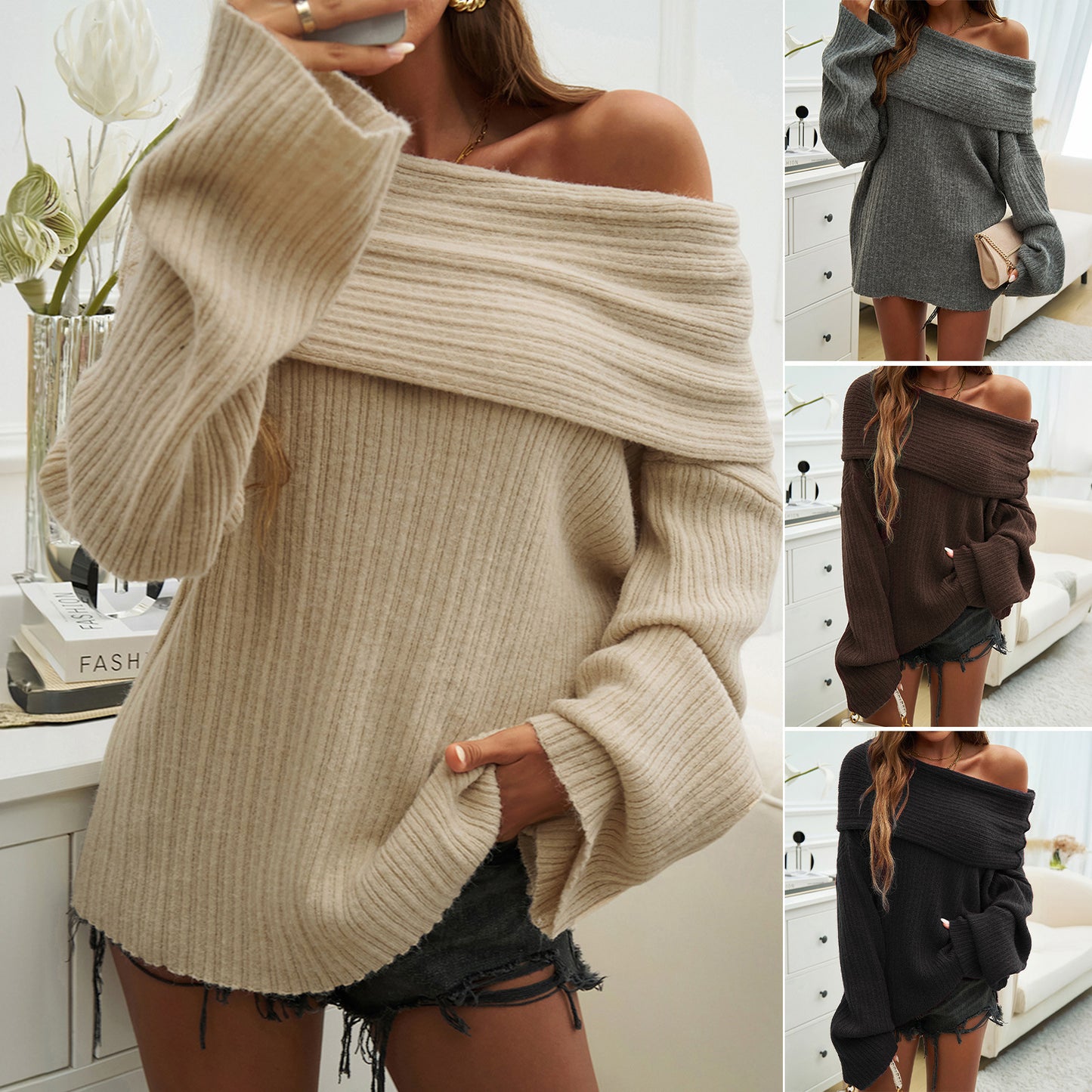 Loose Temperament Solid Color Pullover Long Sleeve Sweater