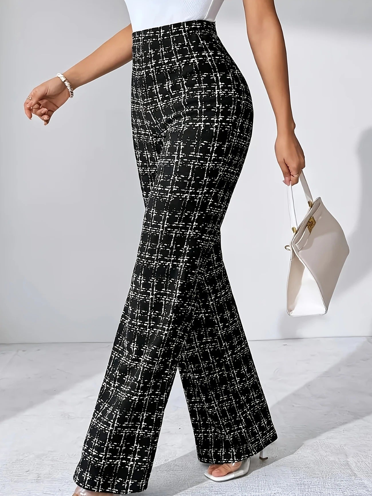 Plaid High-waist Straight-leg Women's Pants