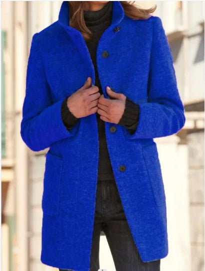 Women's Coat Slim Fit Autumn And Winter Coat Mid-length Warm Button Down Coat